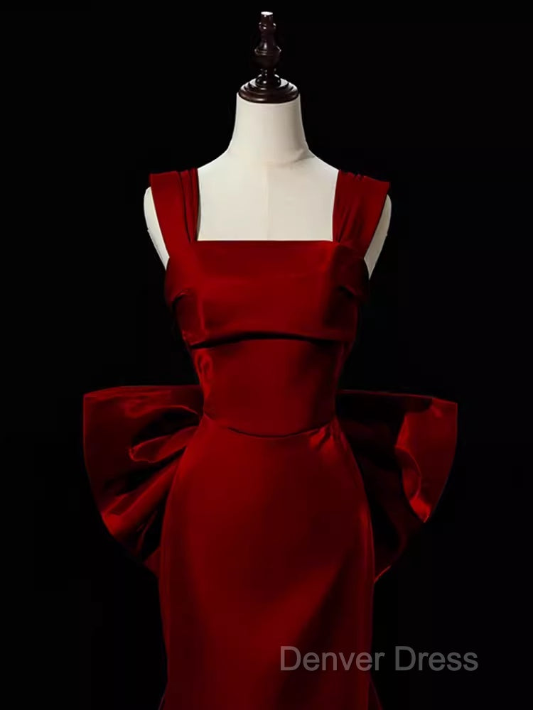 Modest Mermaid Straps Long Sleeveless Red Prom Dresses Secondary image