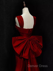 Modest Mermaid Straps Long Sleeveless Red Prom Dresses