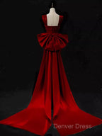 Modest Mermaid Straps Long Sleeveless Red Prom Dresses