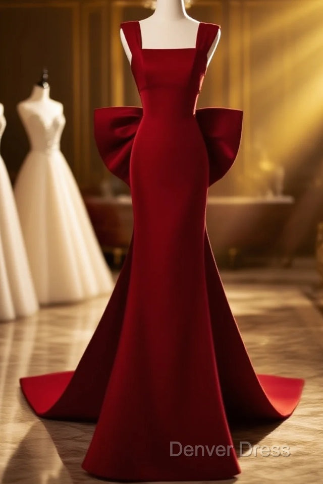 Modest Mermaid Straps Long Sleeveless Red Prom Dresses