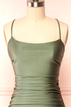 Modest Mermaid Straps Sage Green Slit Long Prom Dresses