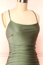 Modest Mermaid Straps Sage Green Slit Long Prom Dresses