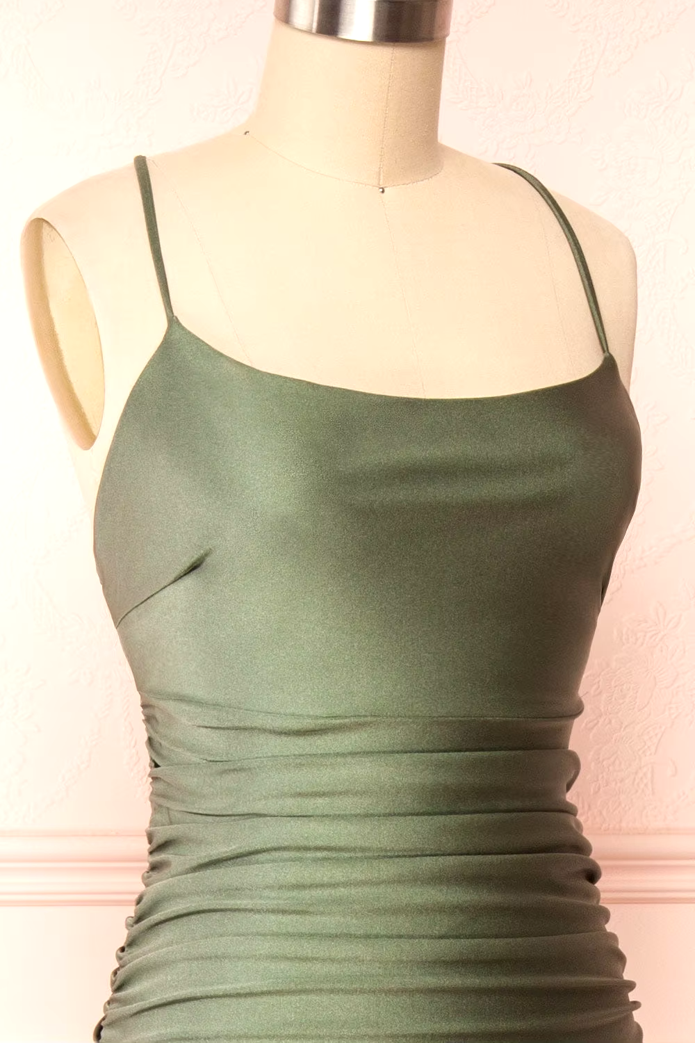 Modest Mermaid Straps Sage Green Slit Long Prom Dresses