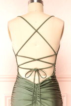 Modest Mermaid Straps Sage Green Slit Long Prom Dresses