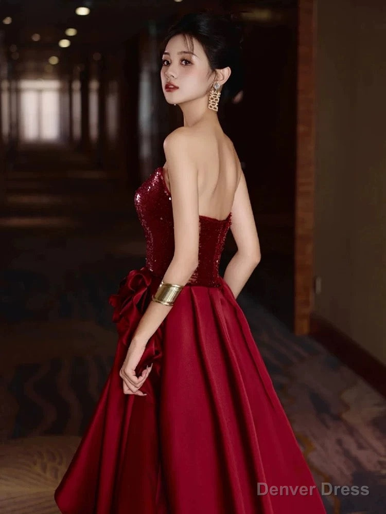 Modest Mermaid Sweetheart Burgundy Floor Length Prom Dress Sequin Prom Dresses