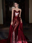 Modest Mermaid Sweetheart Burgundy Floor Length Prom Dress Sequin Prom Dresses