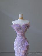 Modest Mermaid Sweetheart Lilac Tulle Sequin Flowers Prom Dress
