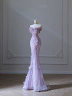 Modest Mermaid Sweetheart Lilac Tulle Sequin Flowers Prom Dress