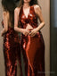Modest Mermaid V Neckline Burgundy Floor Length Prom Dress Sequin Prom Dresses