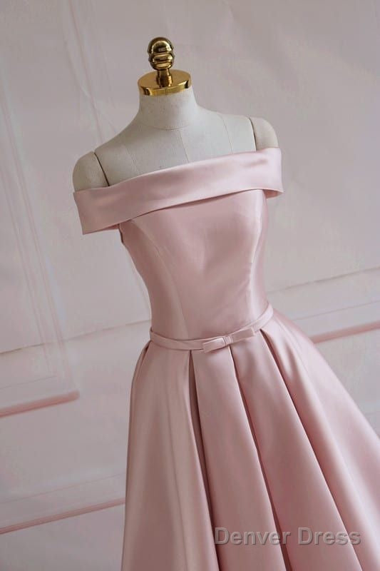 Modest Pink Satin Off The Shoulder Long Bridesmaid Dress Prom Dresses Secondary image