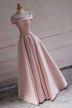 Modest Pink Satin Off The Shoulder Long Bridesmaid Dress Prom Dresses