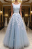 Modest Prom Dresses Tulle Cap Sleeves Lace Embroidery