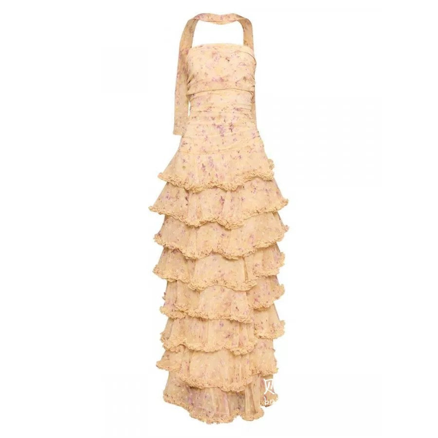 Modest Sheath Strapless Yellow Chiffon Floral Long Prom Dress Prom Dress 22Th Birthday Outfits Graduation Dresses