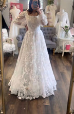 Modest Wedding Dress Long Sleeve Lace Applique Classic A-Line Wedding Dresses