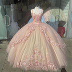 Pink/Purple/Green Sweet Lace Applique Long Tulle Quinceanera Dress Ball Gowns Prom Dresses