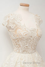 A Line Scoop Lace Short Prom Dress Cap Sleeves Homecoming Dresses