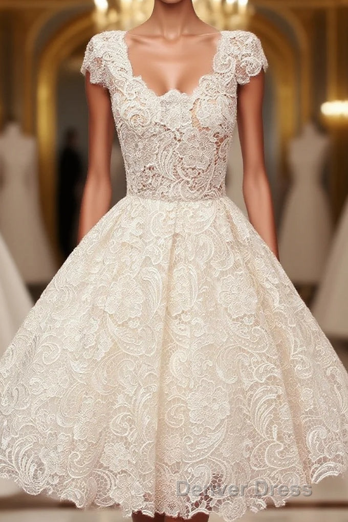 A-line Scoop Lace Short Prom Dresses Cap Sleeves Homecoming Dresses Main image