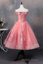 A Line Off Shoulder Short Prom Dresses Appliques Sweet 16 Gowns