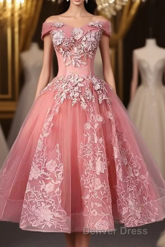 A-line Off-Shoulder Short Prom Dresses Appliques Sweet 16 Gown