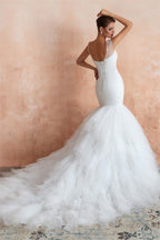 Multi Tiered Lace Up Mermaid Wedding Dresses with Chapel Train