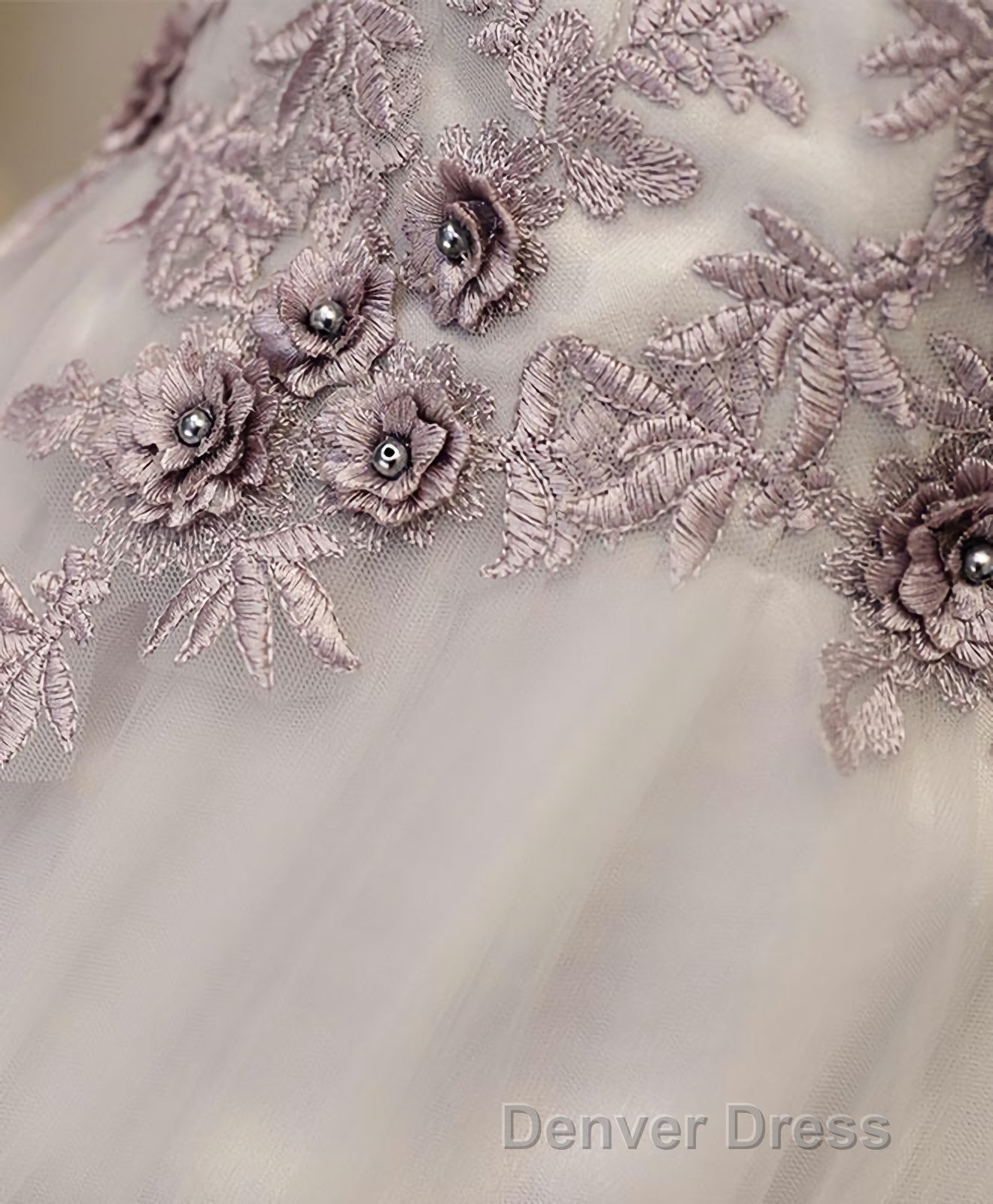 Gray A Line Off Shoulder Floor Length Prom Dresses, Lace Evening Dresses