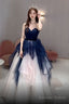 Navy Blue And Ivory Tulle Sweetheart Prom Dress, Layers Tulle Prom Dresses