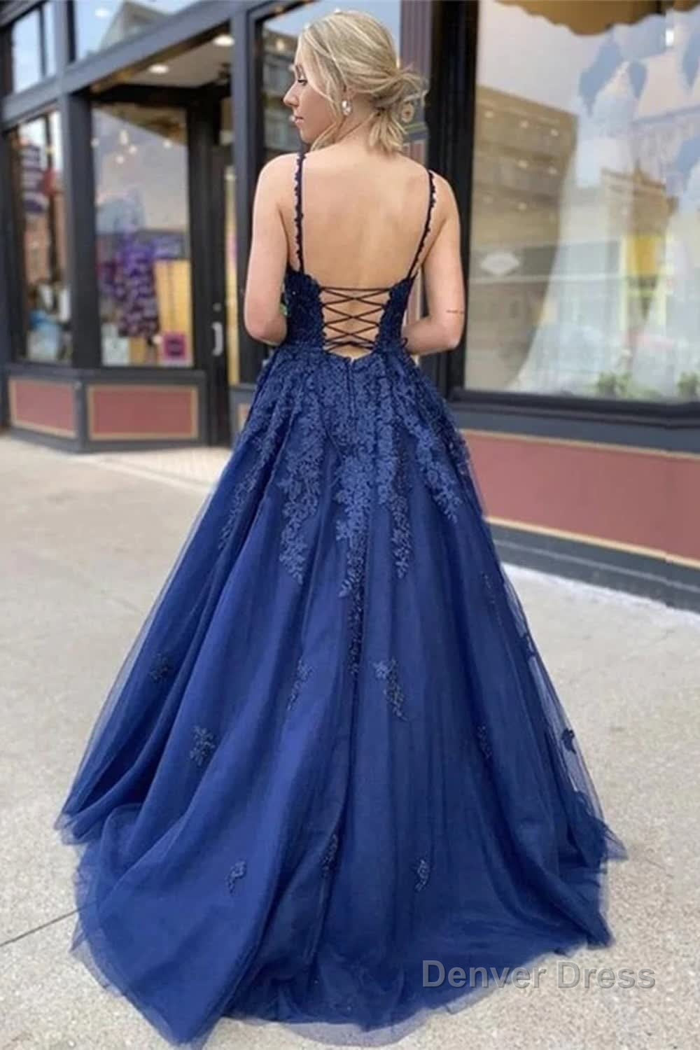 Navy Blue Appliques Long Prom Dress Evening Dress Secondary image