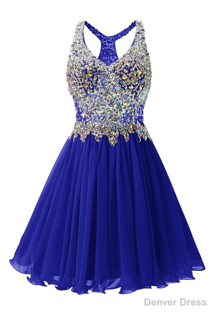 Navy Blue Chiffon Crystal Homecoming Dress Main image