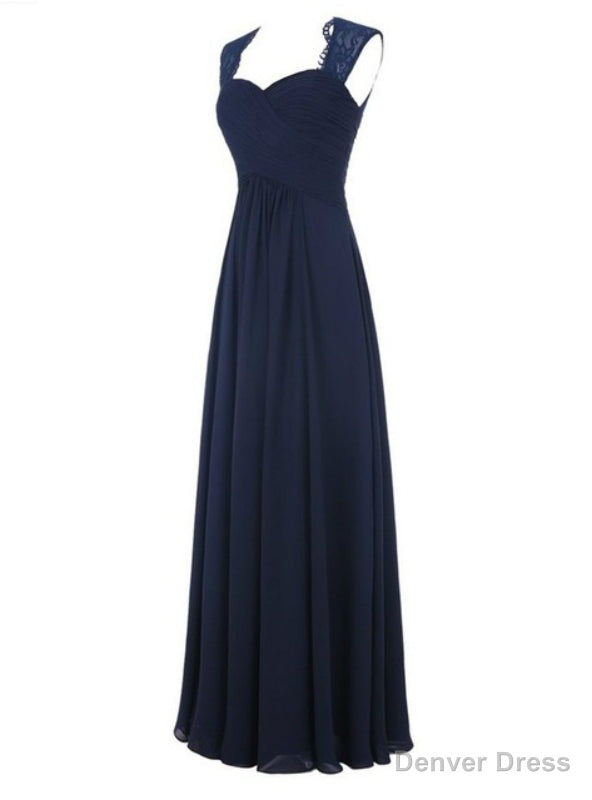 Navy Blue Chiffon Floor Length A Line Bridesmaid Dresses