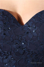 Navy Blue Chiffon Sweetheart Lace Beading Prom Dresses