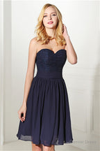 Navy Blue Chiffon Sweetheart Lace Beading Short Homecoming Dresses