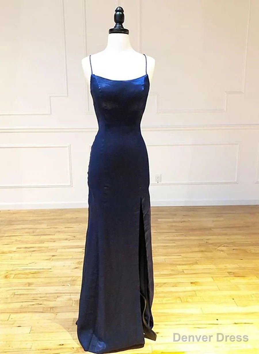 Navy Blue Cross Back Long Prom Dress Navy Blue Prom Graduation Prom Dress shops Main image