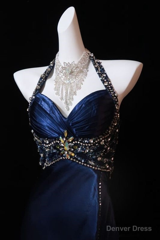 Navy Blue Halter Beaded Prom Dress Long Prom Dresses Denver Dress Navy Blue Halter Beaded Prom Dress Long Prom Dresses Denver Dress