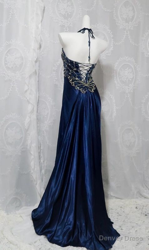 Navy Blue Halter Beaded Prom Dress Long Prom Dresses Denver Dress Navy Blue Halter Beaded Prom Dress Long Prom Dresses Denver Dress