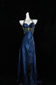 Navy Blue Halter Beaded Prom Dress Long Prom Dresses