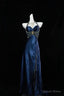 Navy Blue Halter Beaded Prom Dress Long Prom Dresses