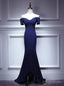 Navy Blue Mermaid Off the Shoulder Prom Dresses