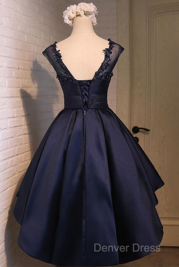 Navy Blue High Low Homecoming Dresses, Lovely Teen Formal Dresses, Evening Party Dresses Short Secondary image