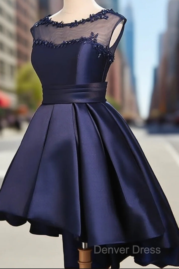 Navy Blue High Low Homecoming Dresses, Lovely Teen Formal Dresses, Evening Party Dresses Short Main image