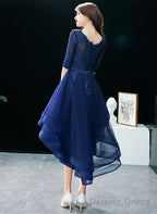 Navy Blue High Low Tulle With Lace Prom Dress, Blue Homecoming Dress Prom Dresses