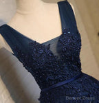 Navy Blue Knee Length Homecoming Dress, V Neckline Short Prom Dresses