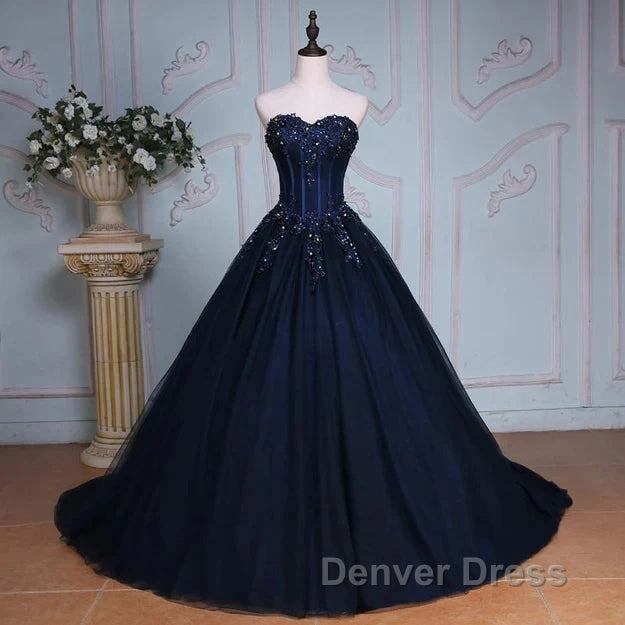 Navy Blue Lace Applique Tulle Long Party Dresses Formal Gown Off Shoulder Floor Length Prom Dresses