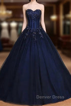 Navy Blue Lace Applique Tulle Long Party Dresses Formal Gown Off Shoulder Floor Length Prom Dresses