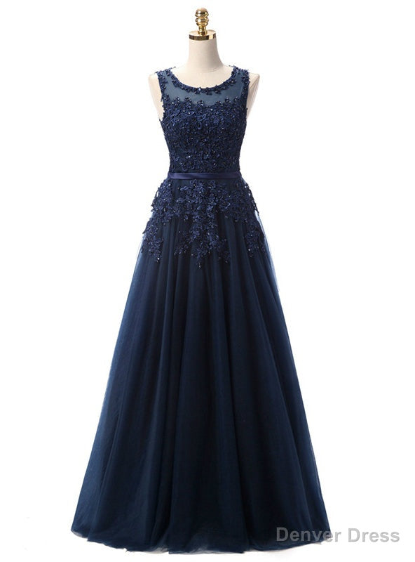 Navy Blue Lace Beading Scoop Sleeveless Bridesmaid Dresses