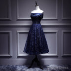 Navy Blue Lace Off Shoulder Wedding Prom Dress Bridesmaid Dress,Blue Prom Dresses