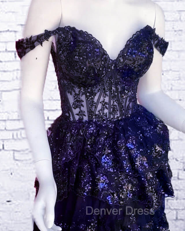 Navy Blue Lace Ruffle Homecoming Dresses Secondary image