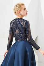 Long Sleeves Mermaid Detachable Train Prom Dresses with Train Sequined