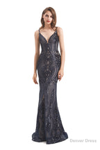 Mermaid Sequins Spaghetti Straps Prom Dresses With Detachable Train