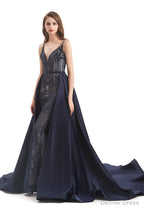 Mermaid Sequins Spaghetti Straps Prom Dresses With Detachable Train