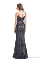 Mermaid Sequins Spaghetti Straps Prom Dresses With Detachable Train